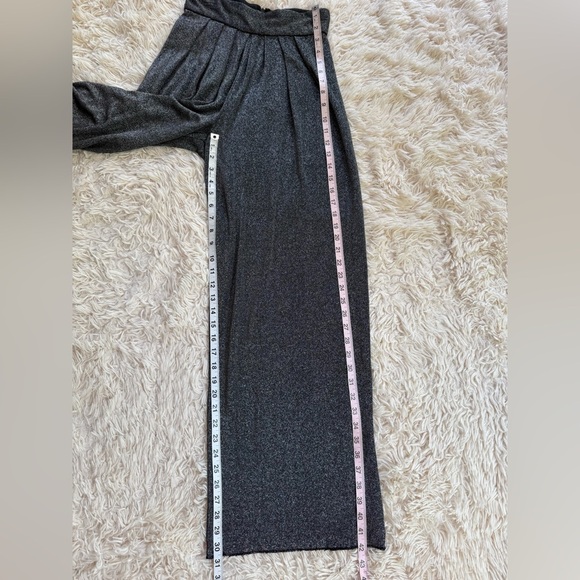 Carmen Marc Valvo SILK Black Glitter metallic Wide Leg Pants raw hem 6 high rise - Picture 3 of 8